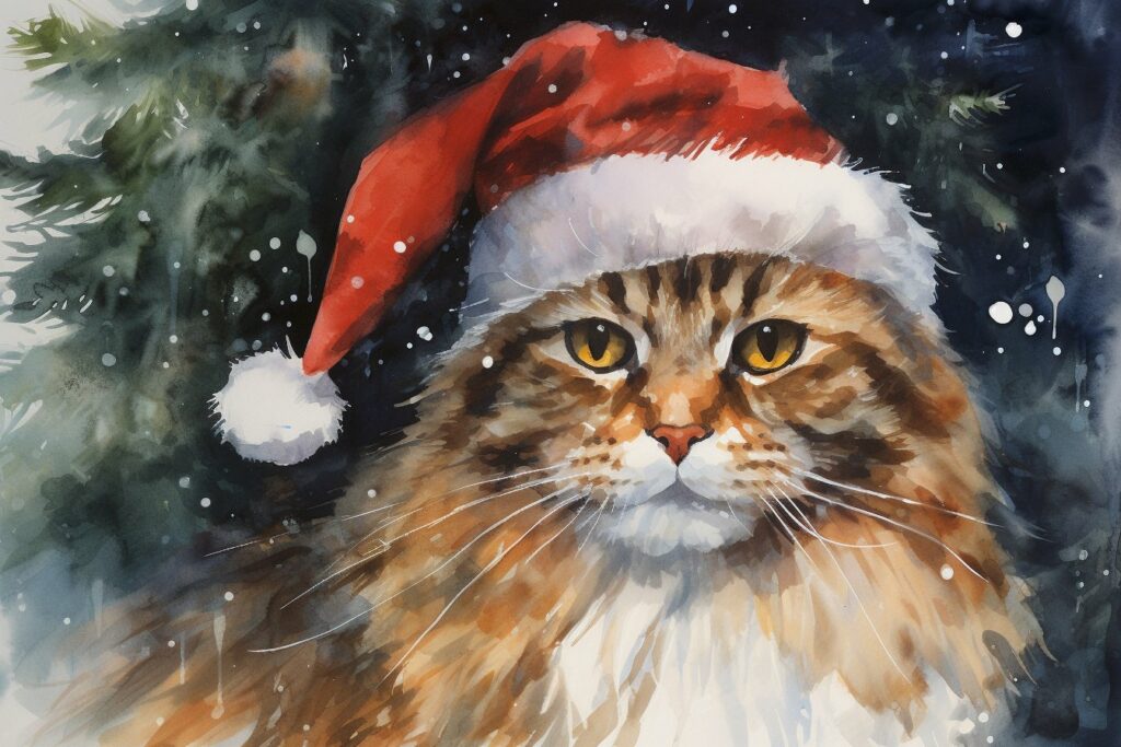 Kater Leo mit Weihnachtsmann-Mütze